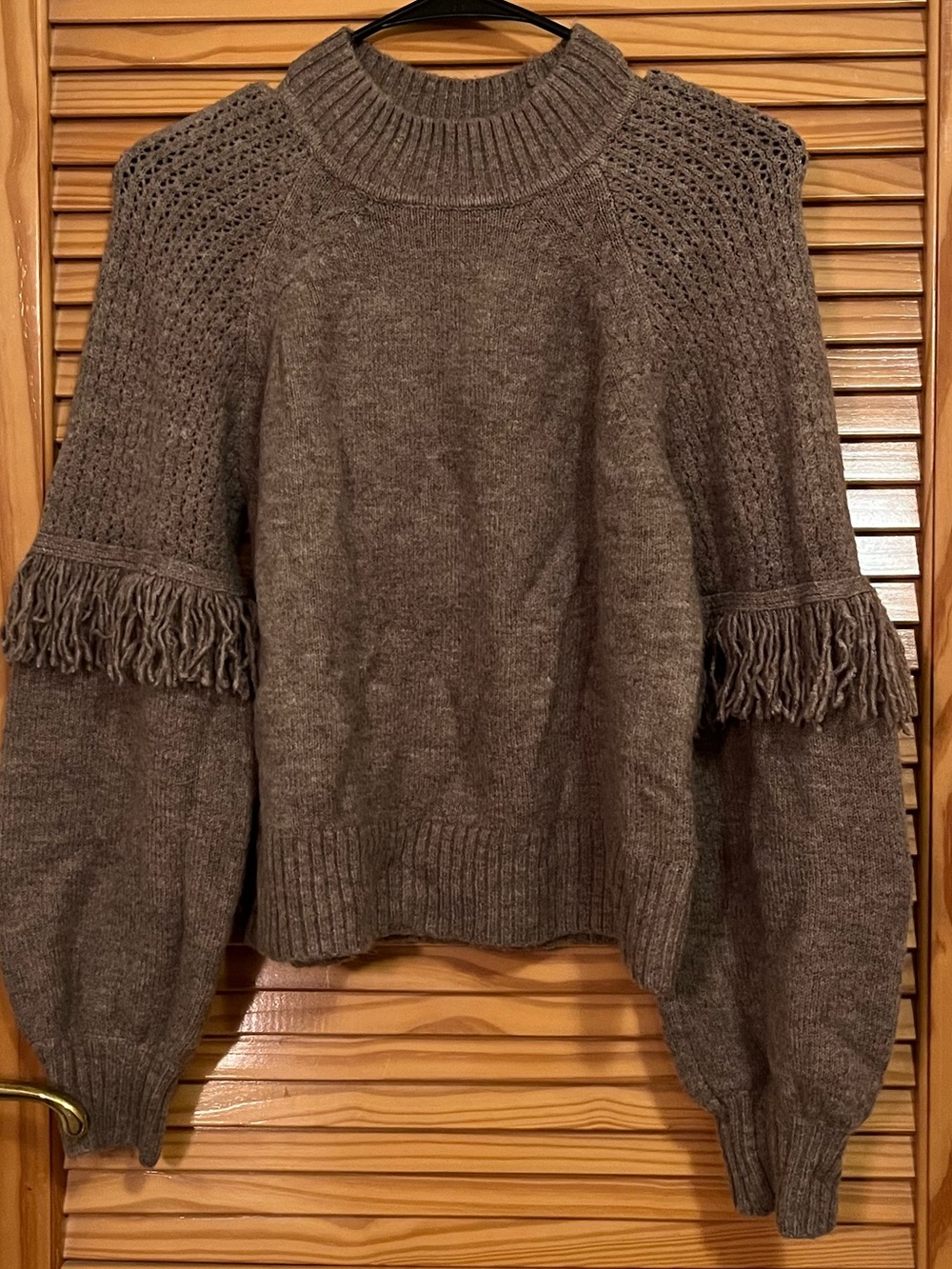Vici Brown Fringe Mockneck Sweater Fall Basic